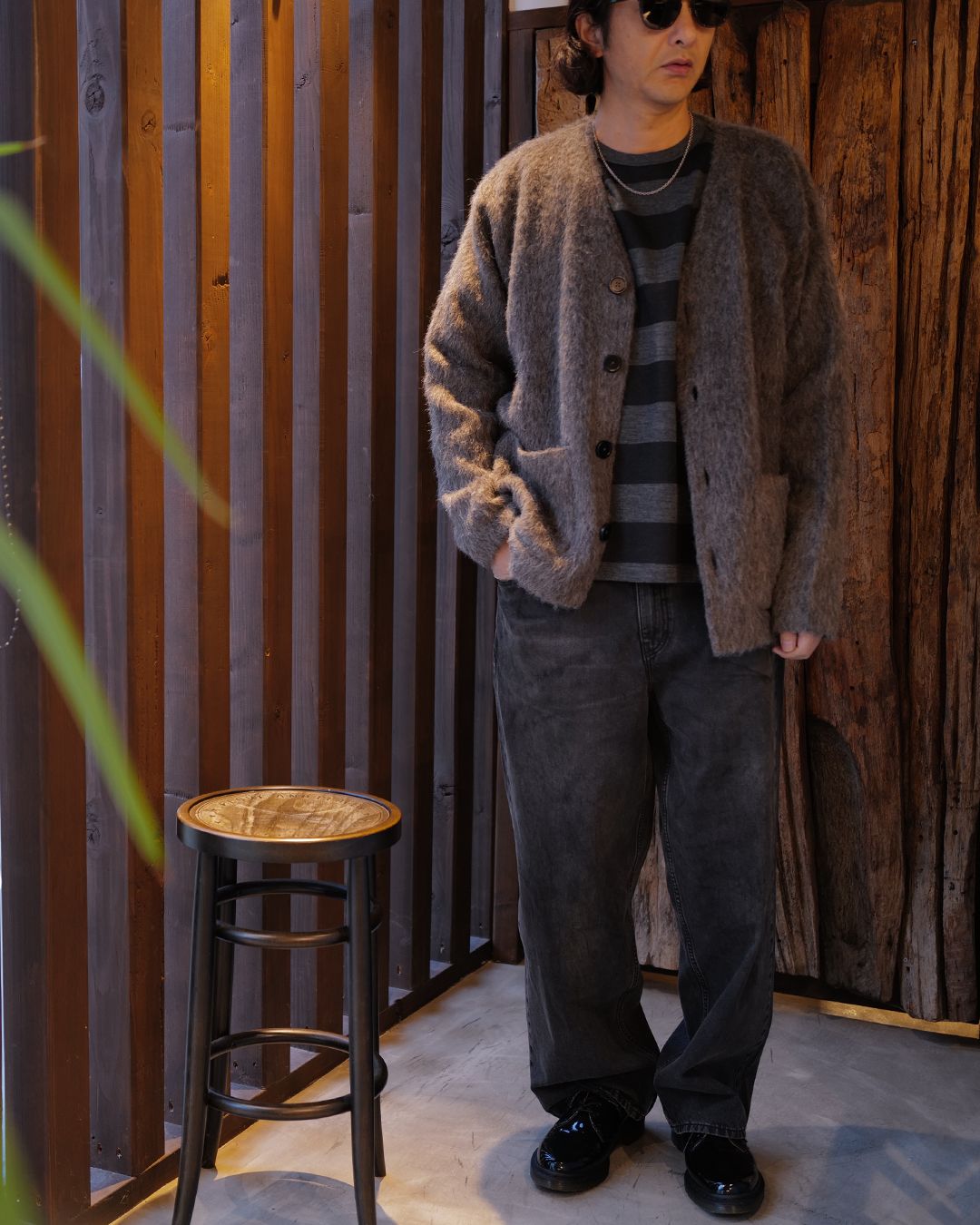 MINEDENIM -EF.Wool Interlock Border Print Crewneck L/S Pullover -