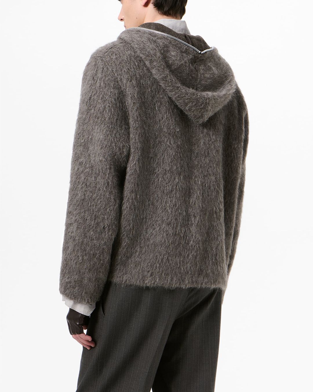 FULL ZIP HOOD  Mole Grey Hairy Wool