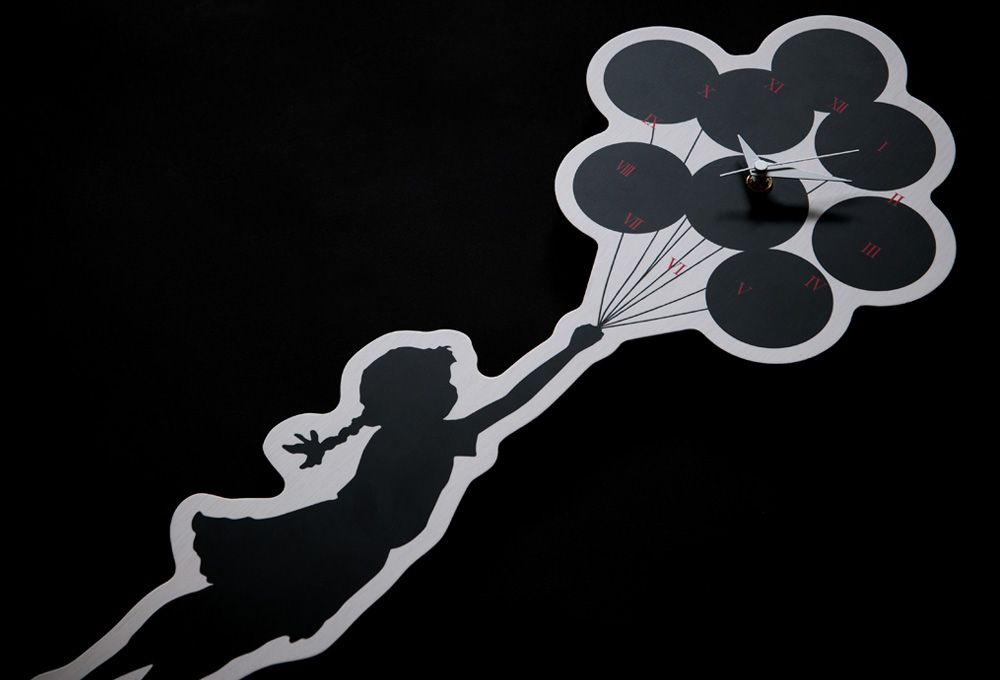 WALL CLOCK 'FLYING BALLOONS GIRL' 2nd made by KARIMOKU