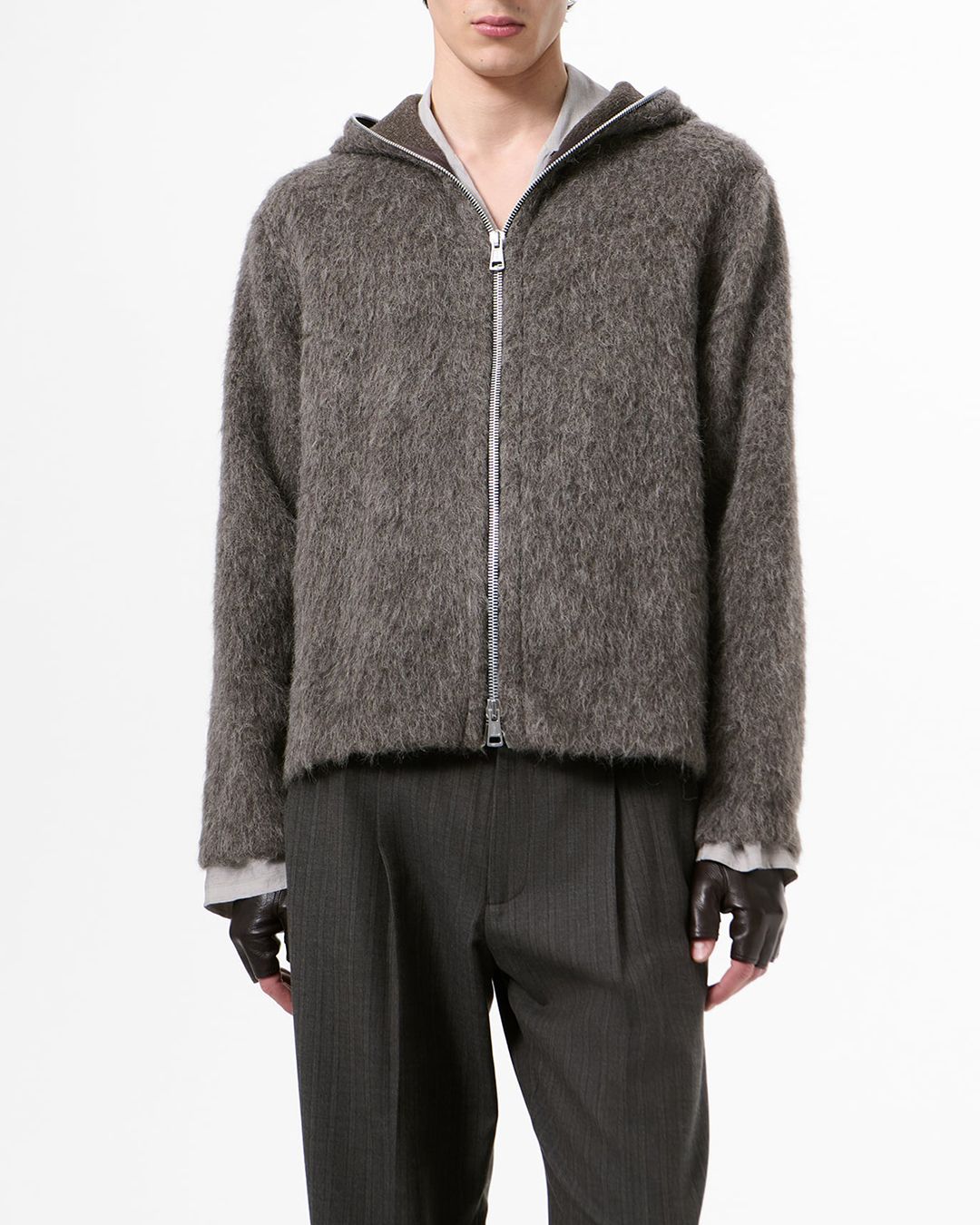 FULL ZIP HOOD  Mole Grey Hairy Wool