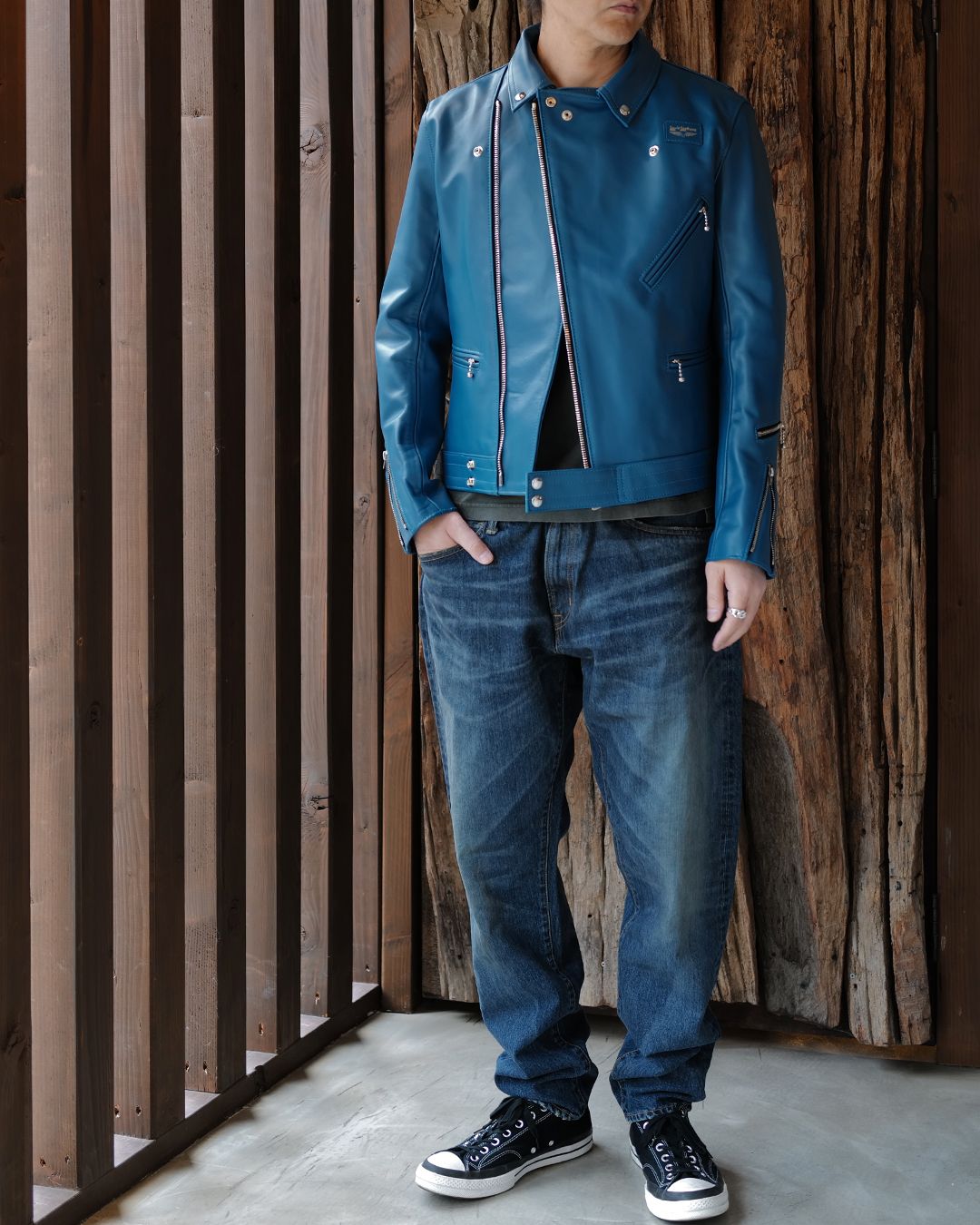 Lewis Leathers Cyclone -サイクロン- 【Tight-Fit】 (ホースレザー / 裏地:タータンチェック/) VintageTurquoise