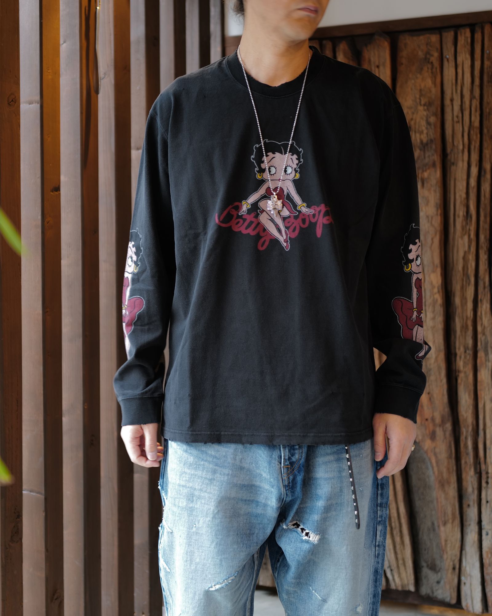 【MASTERMIND WORLD】 xBETTY BOOP L/S TEE ( DAMEGED ) MULTI COLOR <REGULAR FIT>