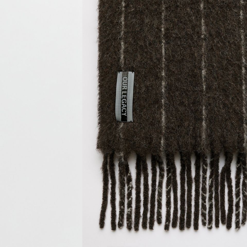 ESTATE SCARF   Brown Pinstripe Fuzzy Alpaca