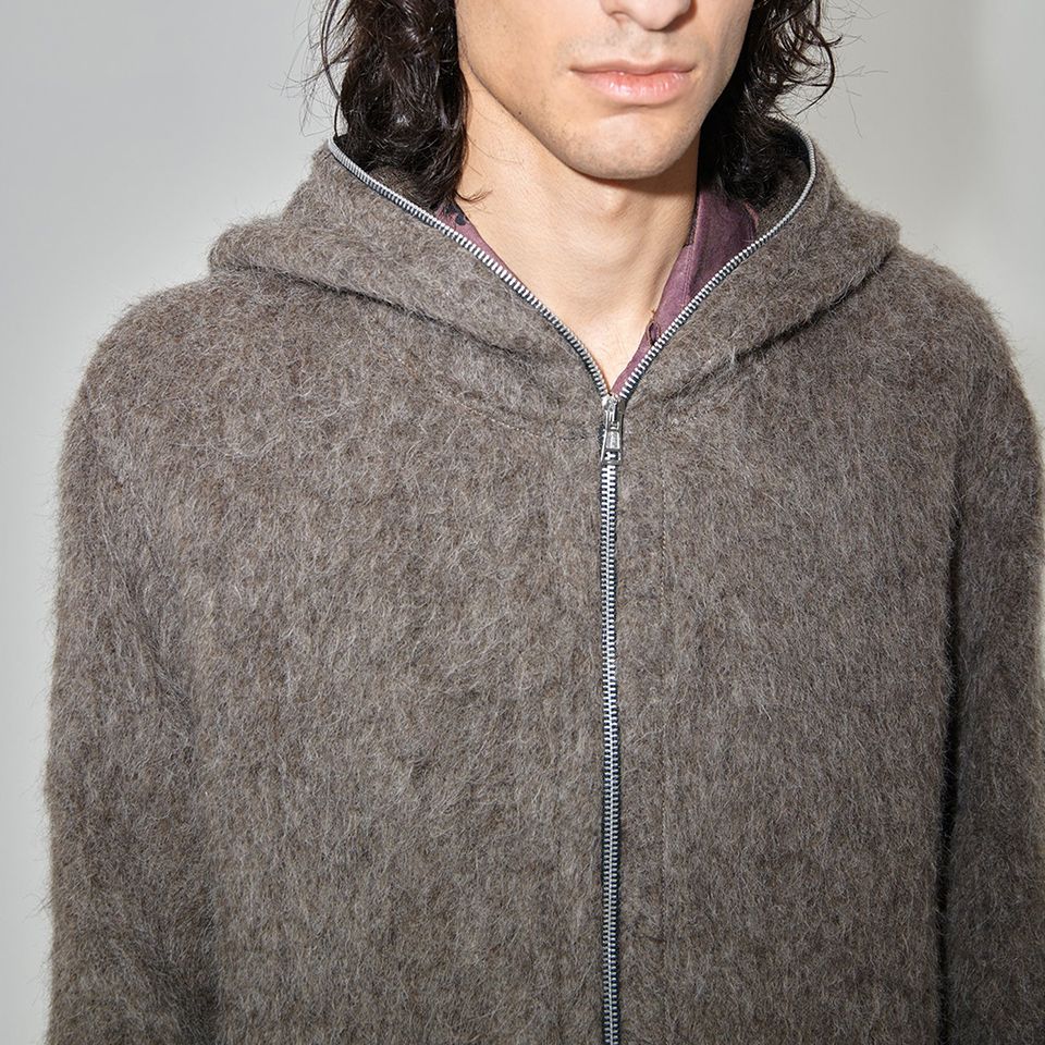 OUR LEGACY FULL ZIPHOOD MOLE GREY MOHAIR