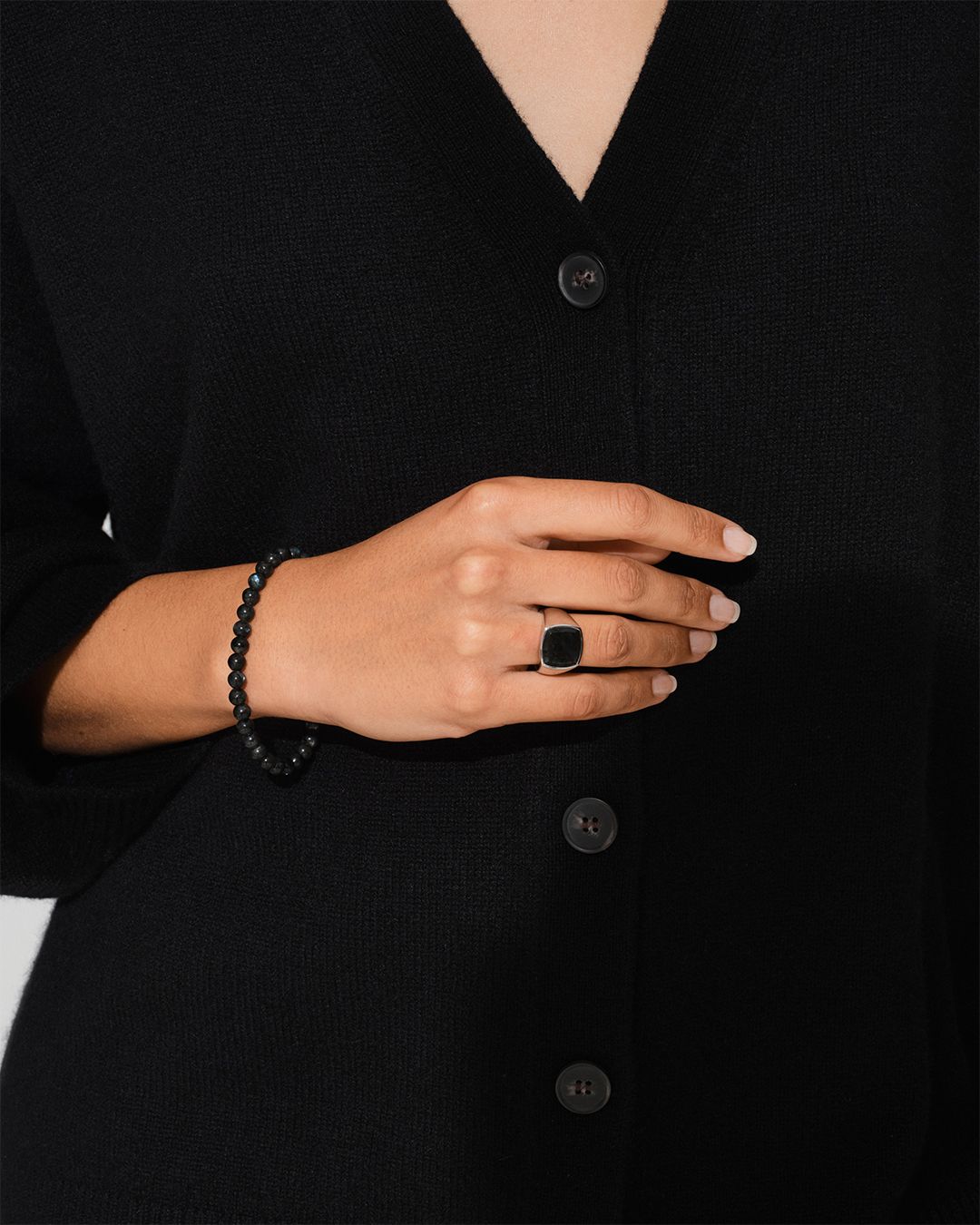 Cushion Black Larvikite【M】/ クッション ブラック ラルビカイト リング