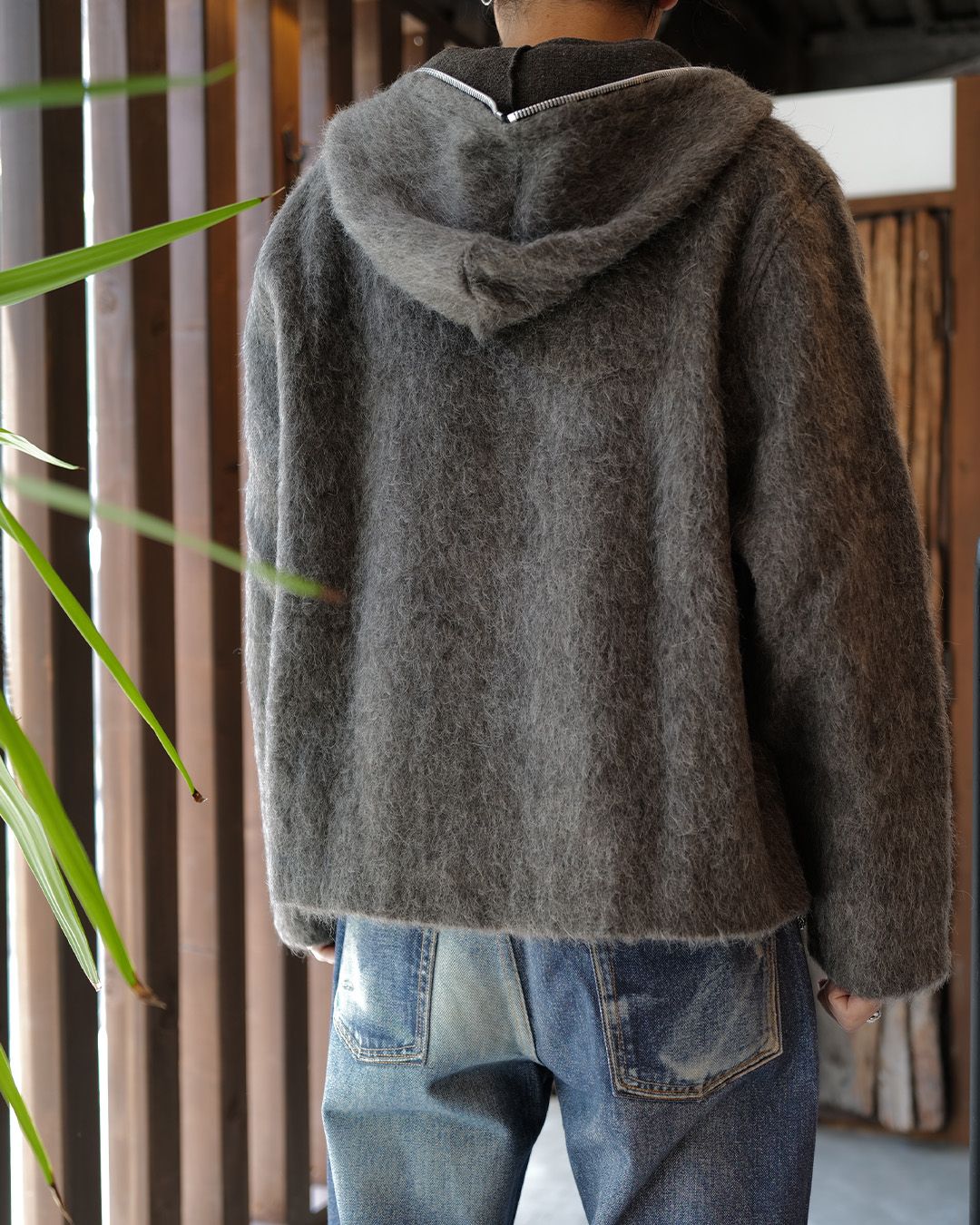 FULL ZIP HOOD  Mole Grey Hairy Wool