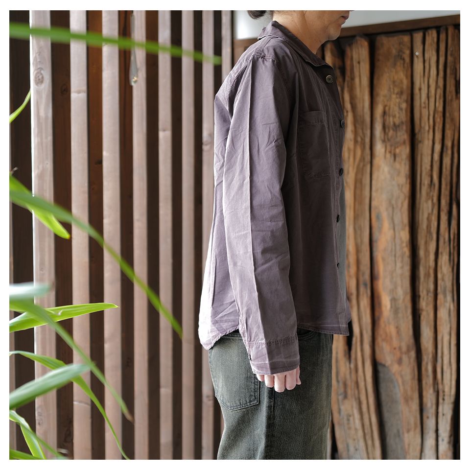 【Last1 Size48】 FUNNEL SHIRT  Charcoal Bordeaux Dense Poplin