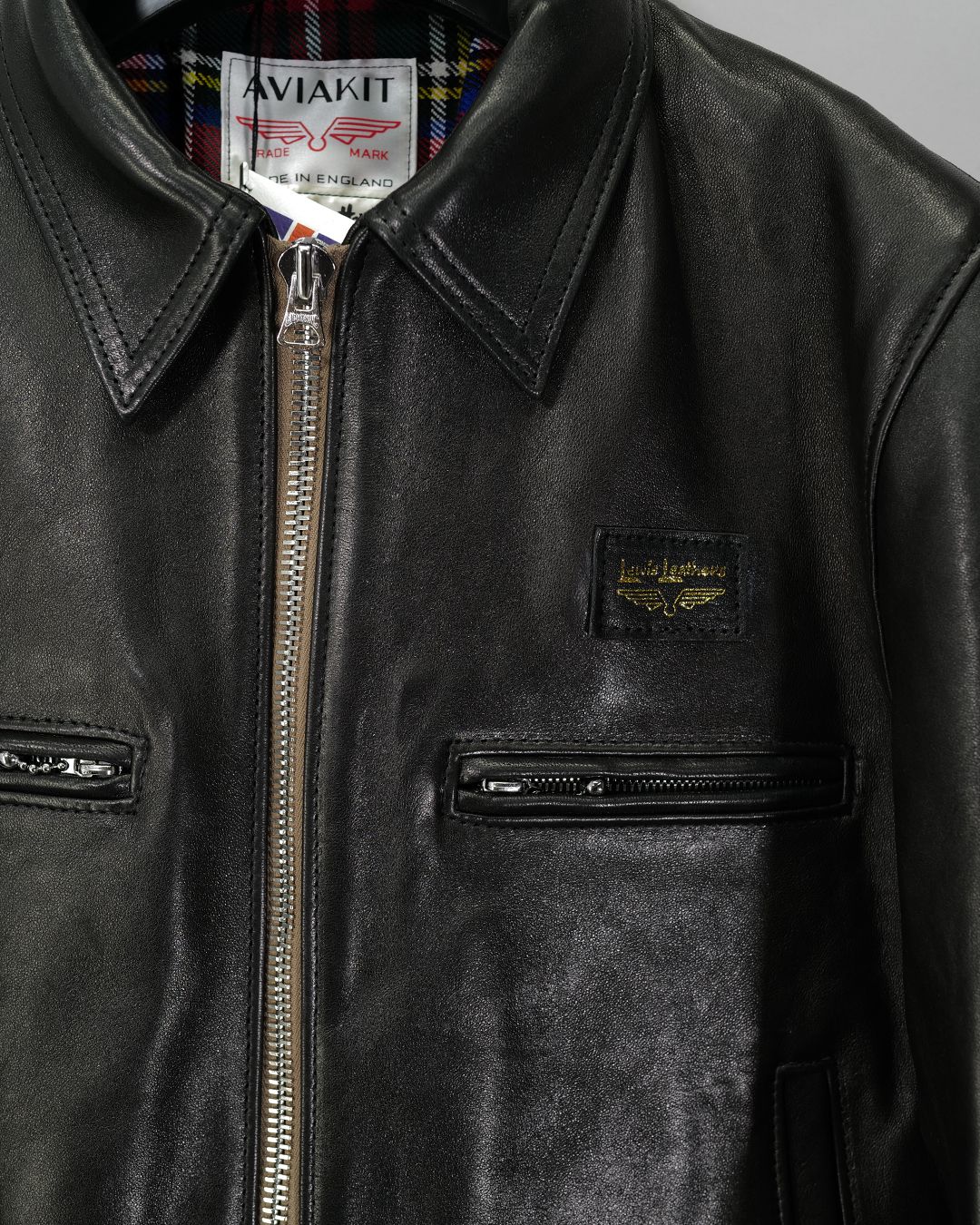 Dominator -ドミネーター- 【Slim-Fit】   (シープレザー / 裏地:タータンチェック / ベージュジップ)Black