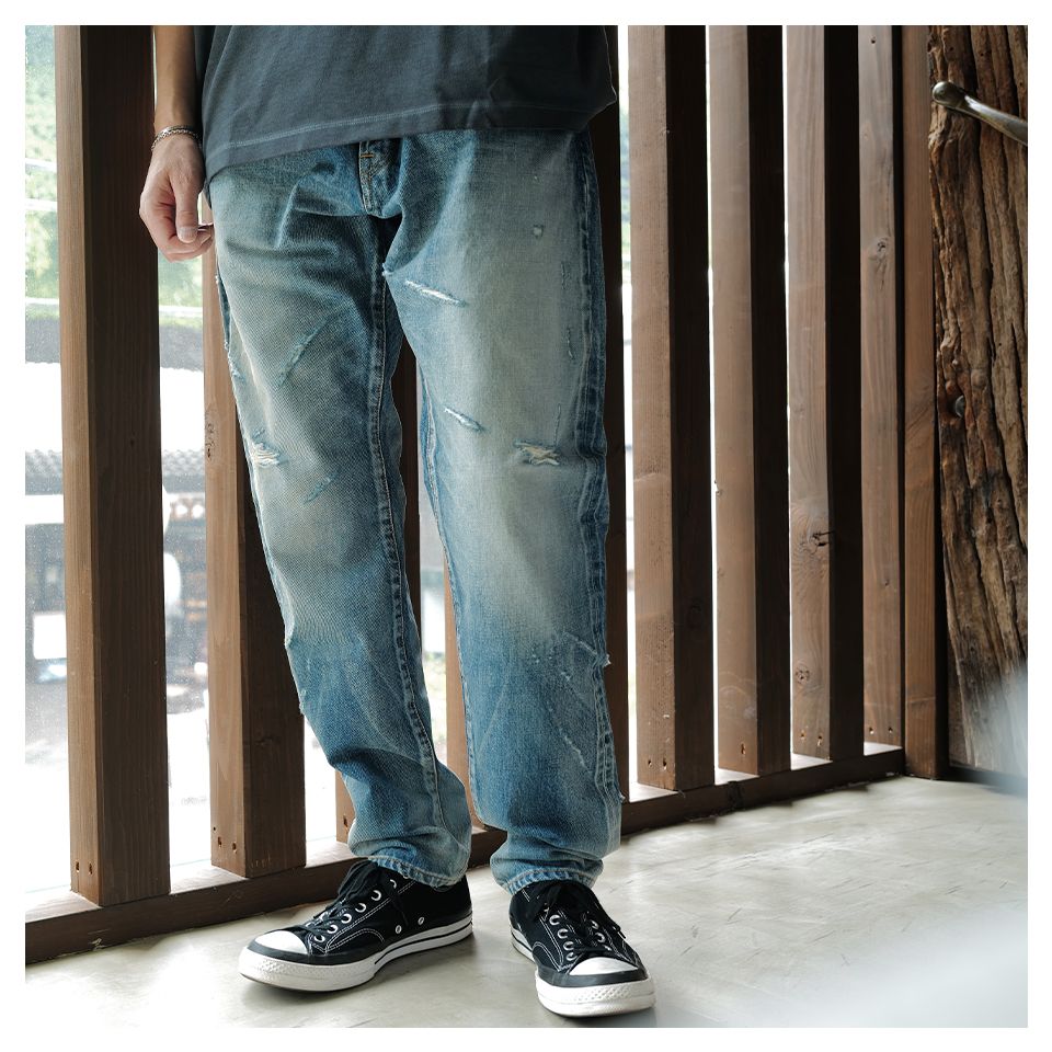 SEQUEL - SQ-25SS-PT-07 x FRAGMENT DAMAGE DENIM PANTS INDIGO