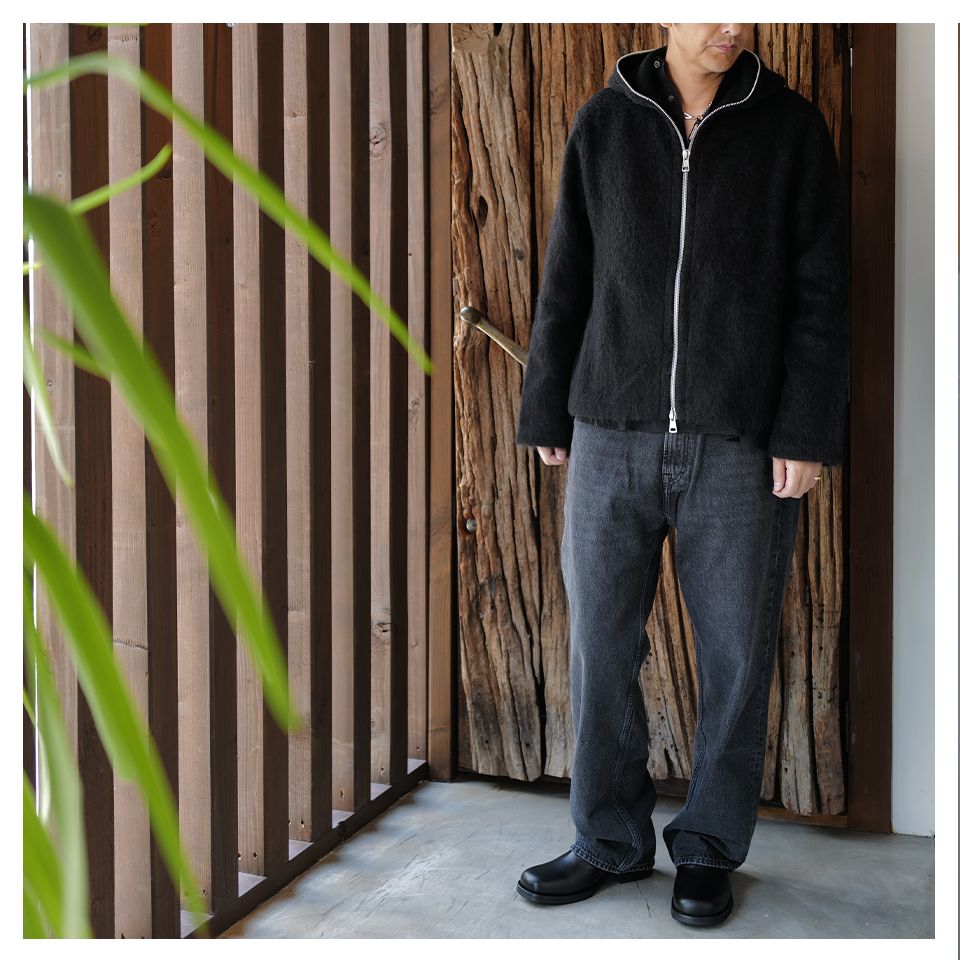 OUR LEGACY - FULL ZIP HOOD Black Hairy Wool | River