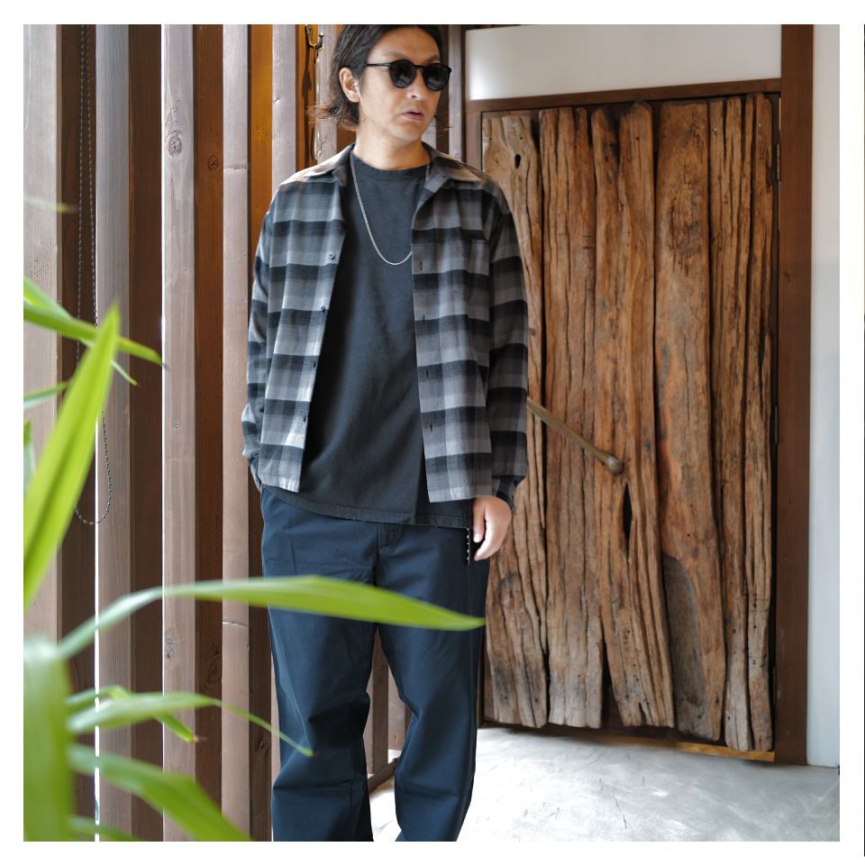 【Last1 Size2】C.R Flow Ombre Check Open Collar L/S SH
