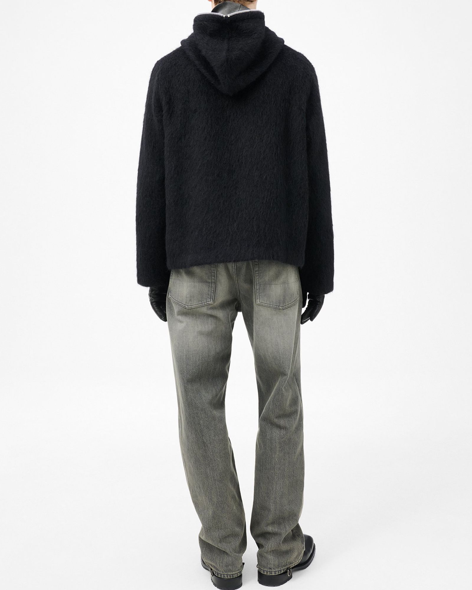 FULL ZIP HOOD  Black Hairy Wool