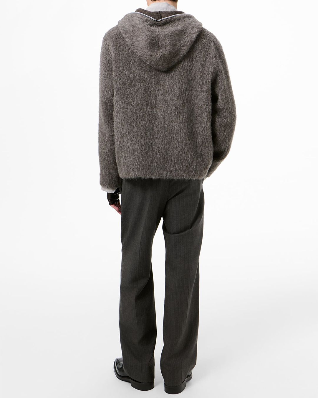 FULL ZIP HOOD  Mole Grey Hairy Wool