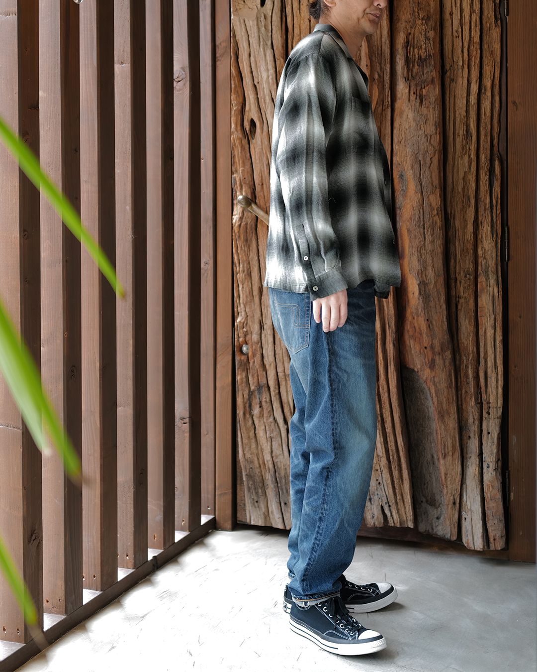 R.Flannel Ombre Open Collar SH  BLT