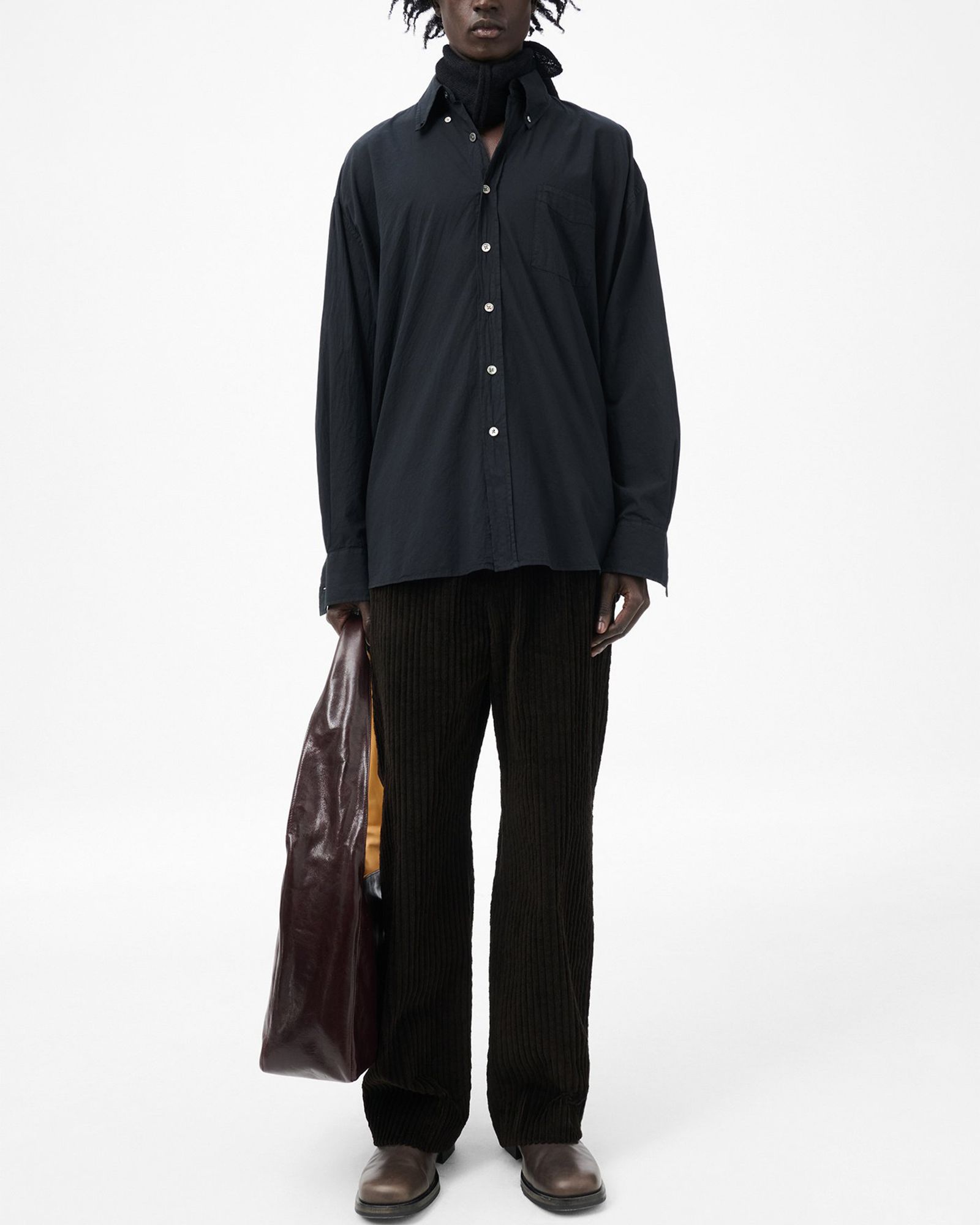 【Last1 Size44】 BORROWED BD SHIRT Black Voile
