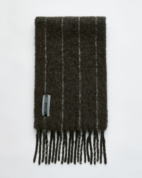 ESTATE SCARF   Brown Pinstripe Fuzzy Alpaca