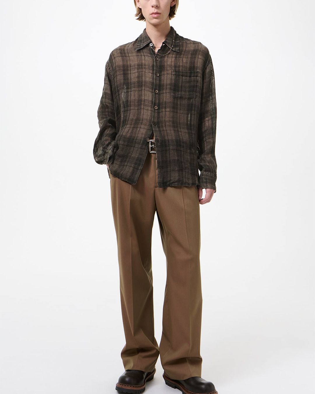 ABOVE SHIRT   Penumbra Check Sheercoat Linen