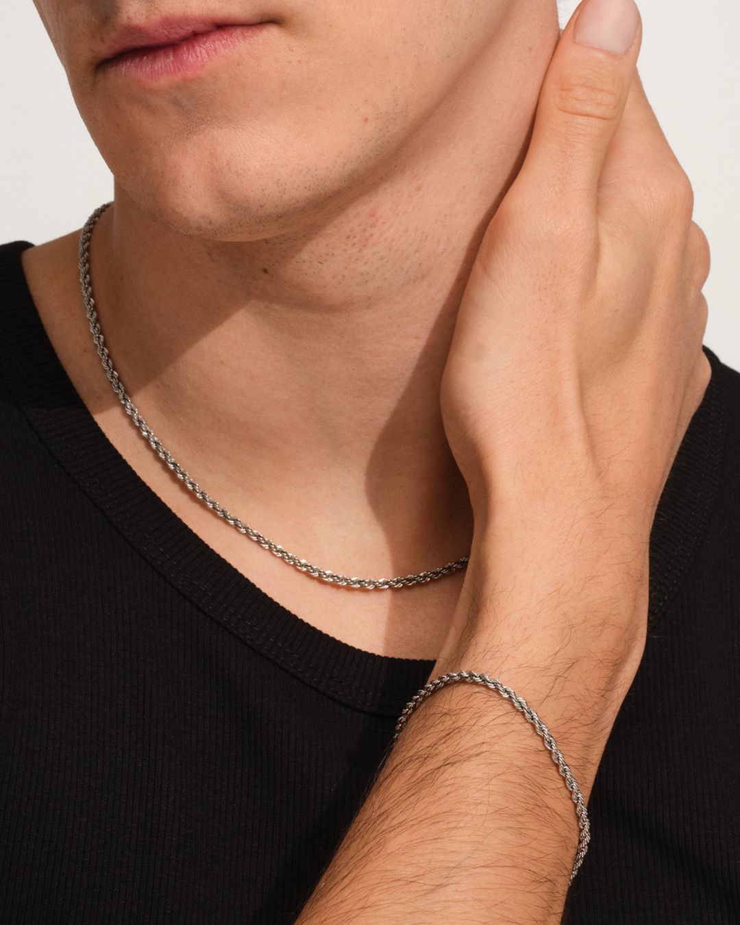 Rope Bracelet 7.7Inch(19.5cm) / ロープ ブレスレット / 925スターリングシルバー / ホワイトロジウムメッキ (ユニセックス)