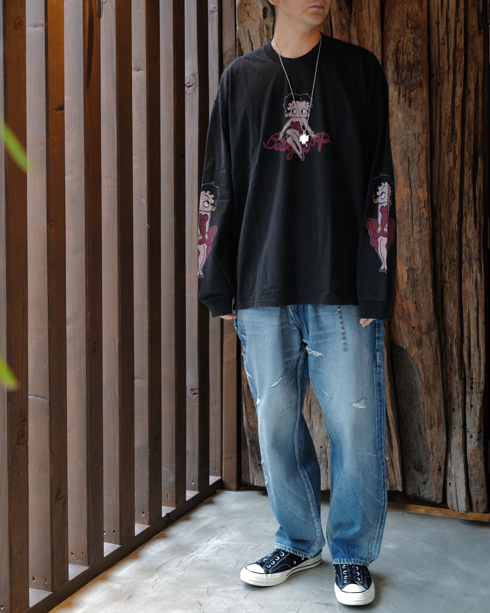【MASTERMIND WORLD】 xBETTY BOOP L/S TEE ( DAMEGED ) MULTI COLOR <BOXY FIT>