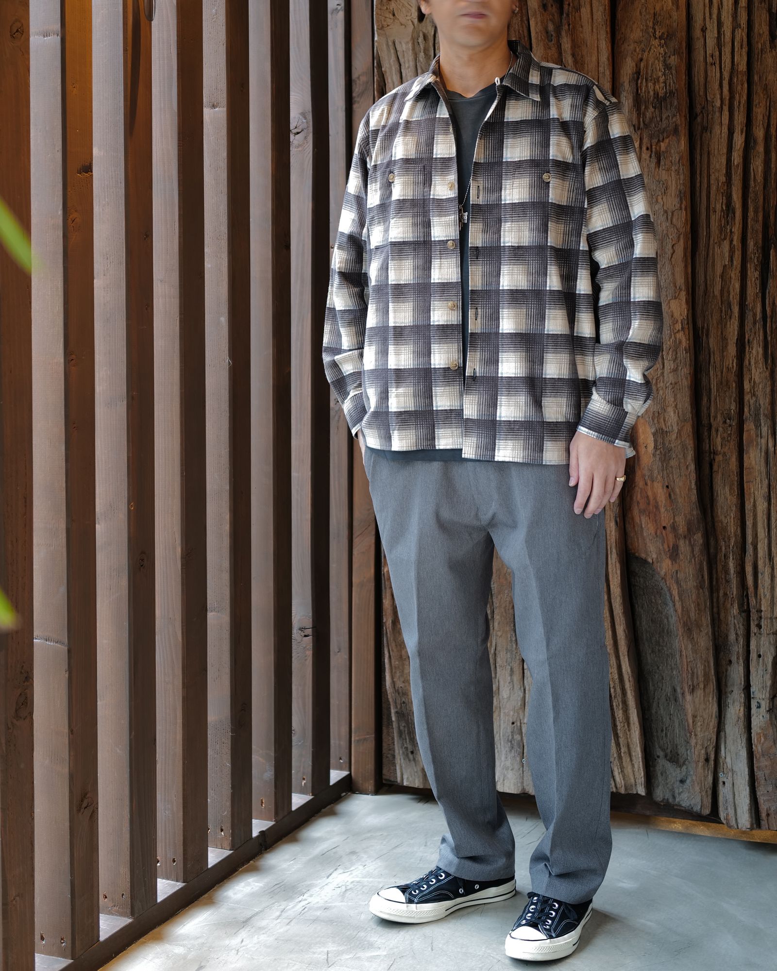 OPEN COLLAR SHIRT  Gray
