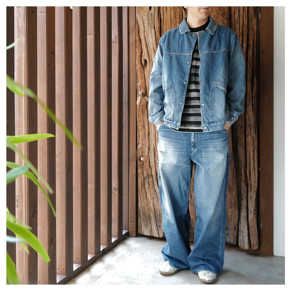 【BAON】Meniden Button Stripe Wide Denim Pants MINEDENIM - Discharge Stripe Wide Denim Baker PS | chord