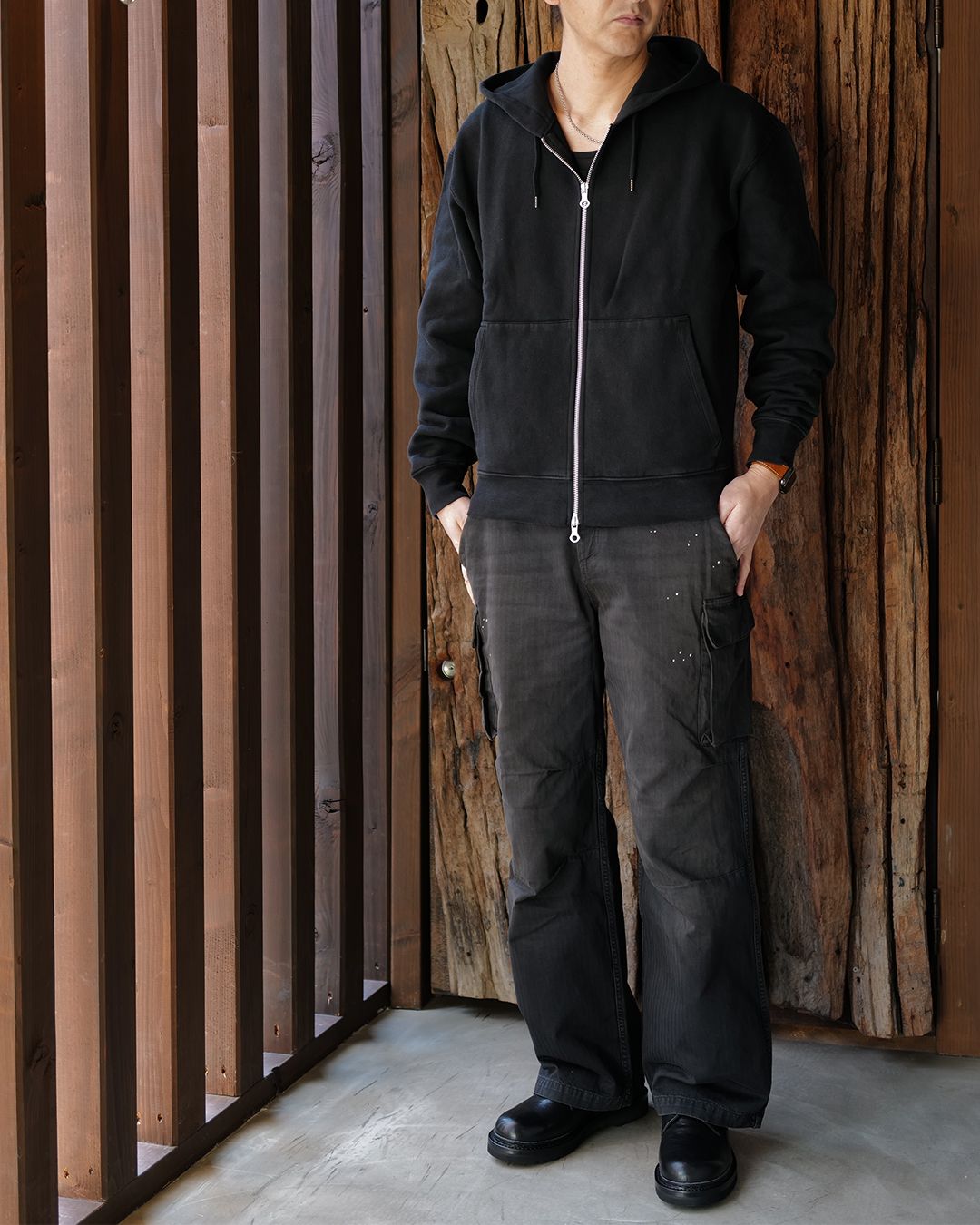 RASCAL HOOD  Washed Black Star Fleece