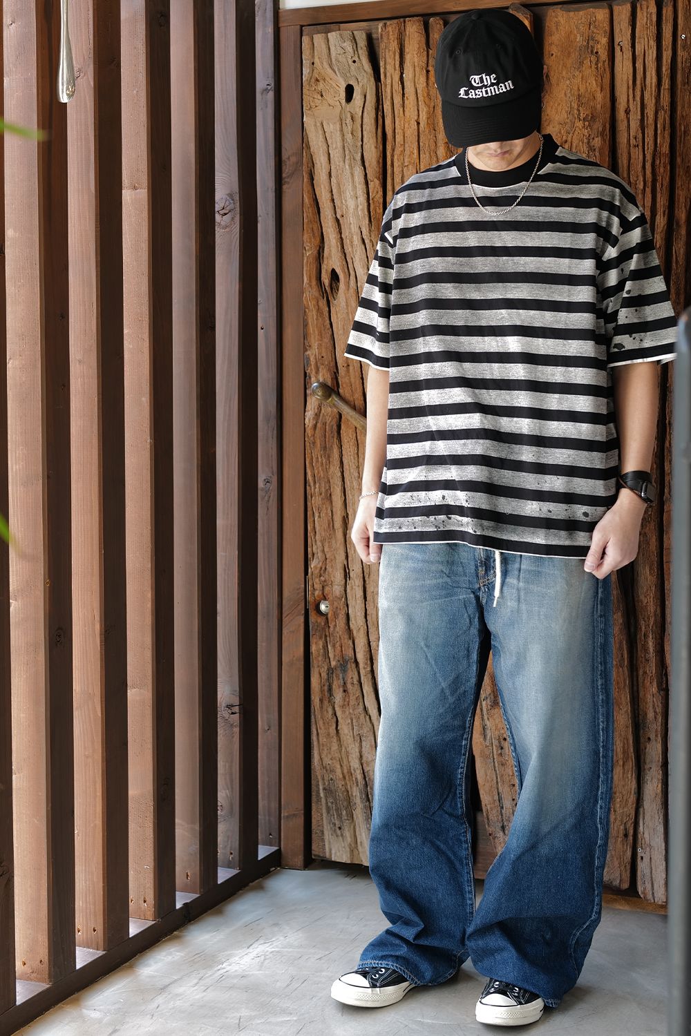 MINEDENIM マインデニム】SEEPAGE BORDER CREWNECK T-SH