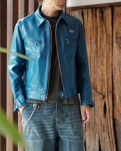 Lewis Leathers [Dominator -ドミネーター- 【Slim-Fit】 (ホースレザー / 裏地:ブラックニット / )VintageTurquoise]