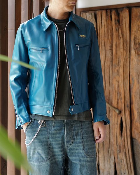 Lewis Leathers [Dominator -ドミネーター- 【Slim-Fit】 (ホースレザー / 裏地:ブラックニット / )VintageTurquoise]