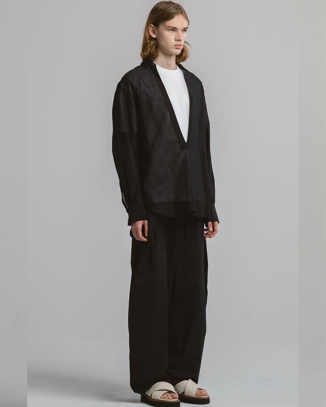 DRAWSTRING WIDE TROUSERS [BLACK]