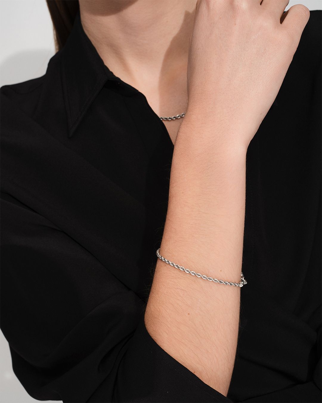 Rope Bracelet 7.7Inch(19.5cm) / ロープ ブレスレット / 925スターリングシルバー / ホワイトロジウムメッキ (ユニセックス)