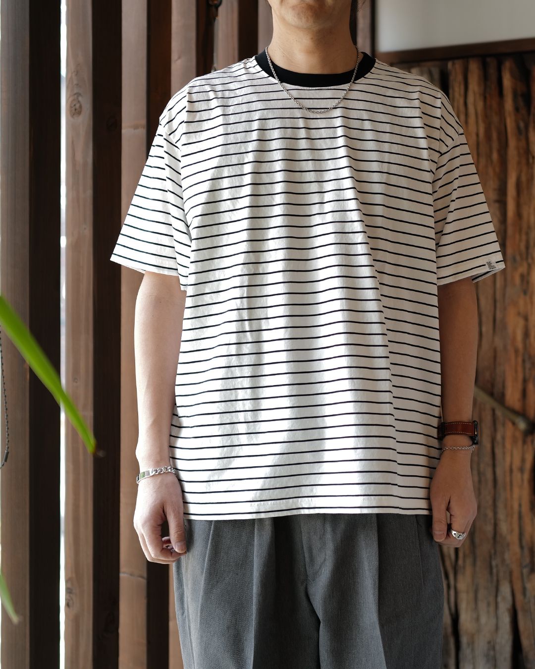 HIGH GAUGE BORDER T-SHIRT  [WHITE]