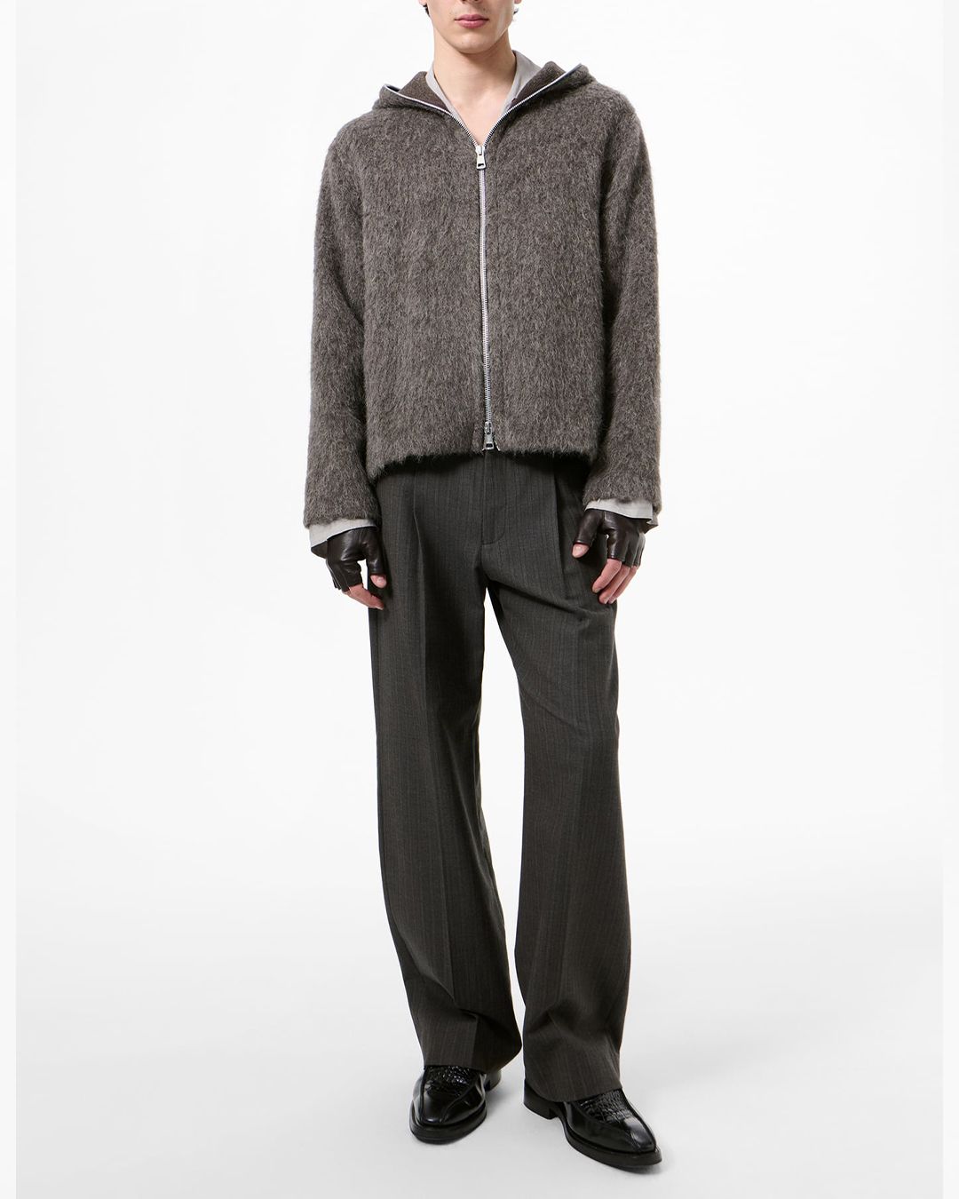 FULL ZIP HOOD  Mole Grey Hairy Wool