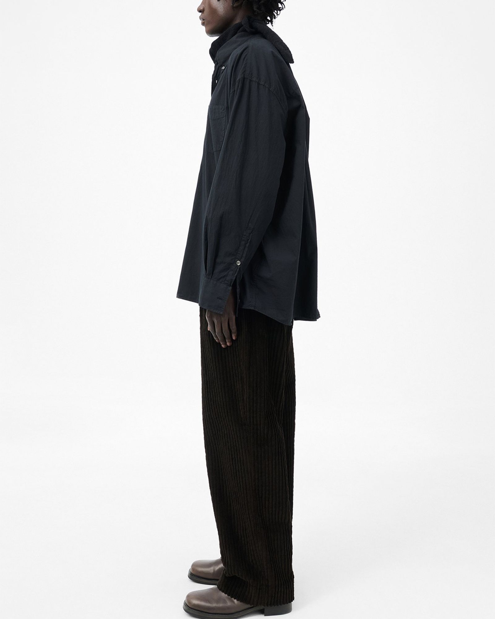 【Last1 Size44】 BORROWED BD SHIRT Black Voile