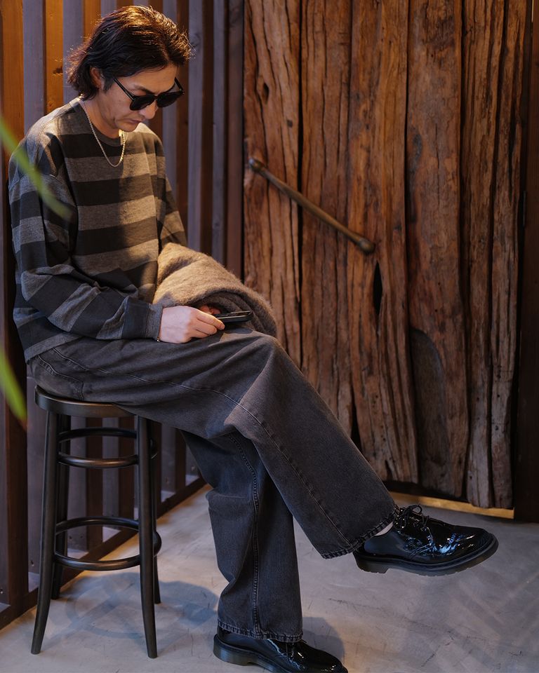 MINEDENIM -EF.Wool Interlock Border Print Crewneck L/S Pullover -