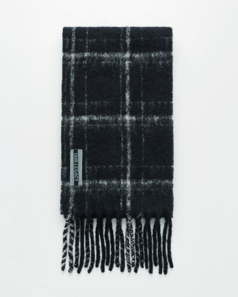 ESTATE SCARF  Black Fuzzy Alpaca Check