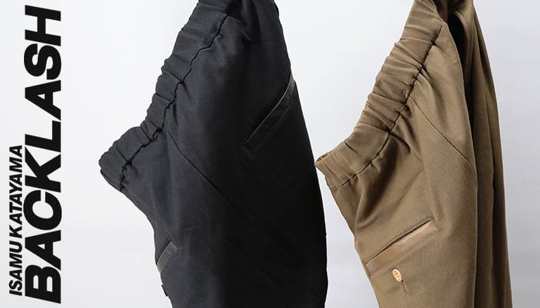 ISAMU KATAYAMA BACKLASH レーヨンシルク ストレッチ サルエルパンツ  再入荷！