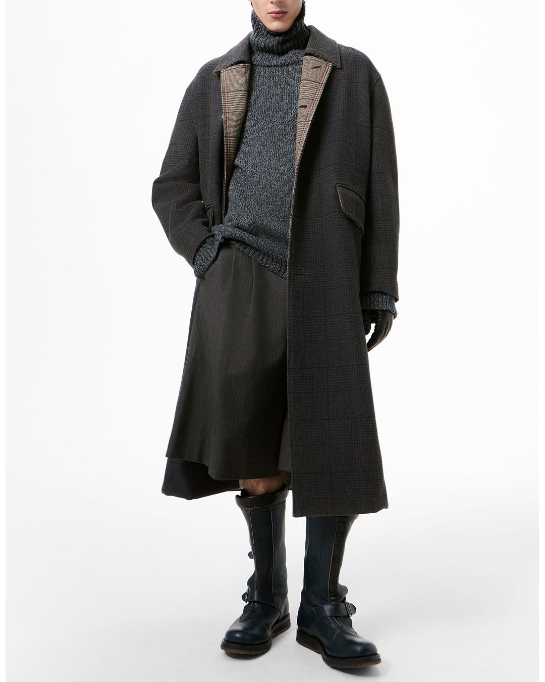 COLLAPSE CARCOAT   Bishop Check Tempered Wool