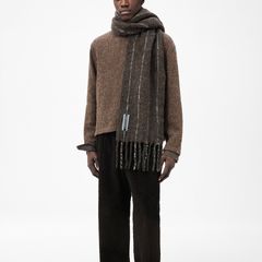 ESTATE SCARF   Brown Pinstripe Fuzzy Alpaca