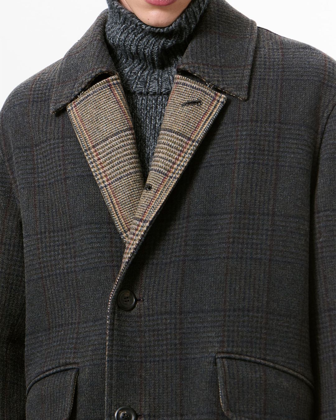 COLLAPSE CARCOAT   Bishop Check Tempered Wool