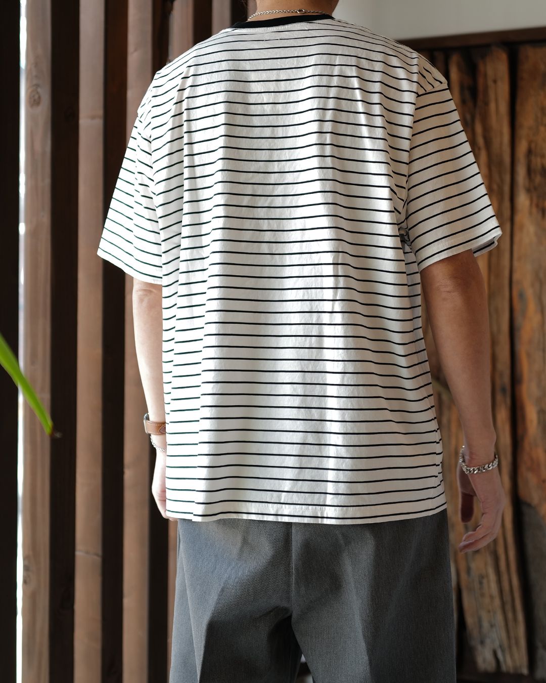 HIGH GAUGE BORDER T-SHIRT  [WHITE]