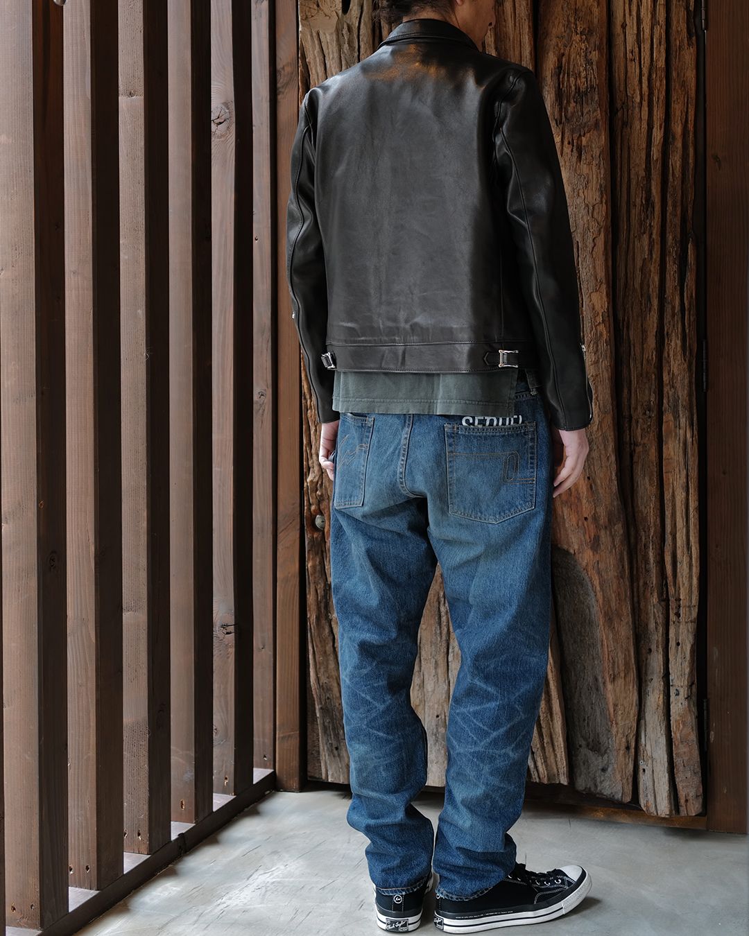 Dominator -ドミネーター- 【Slim-Fit】   (シープレザー / 裏地:タータンチェック / ベージュジップ)Black