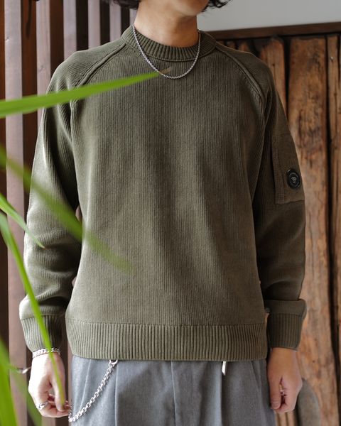 Chenille Cotton Lens Crewneck Sweater [IVY GREEN ]