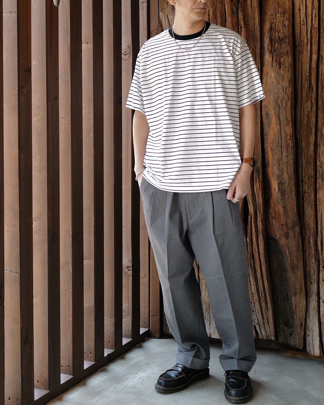 HIGH GAUGE BORDER T-SHIRT  [WHITE]