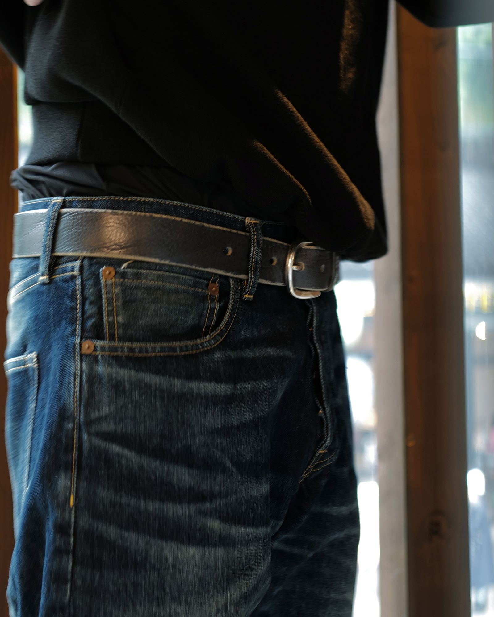 3.5 CM BELT  Soft Coal Torn Bovine