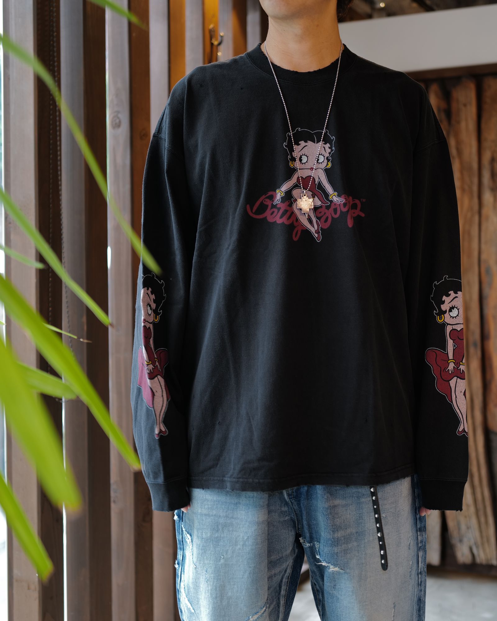 【MASTERMIND WORLD】 xBETTY BOOP L/S TEE ( DAMEGED ) MULTI COLOR <BOXY FIT>