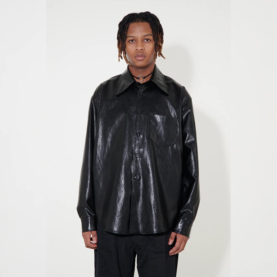 OUR LEGACY - COCO 70S SHIRT CAEIAN BLACK FAKE LEATHER.