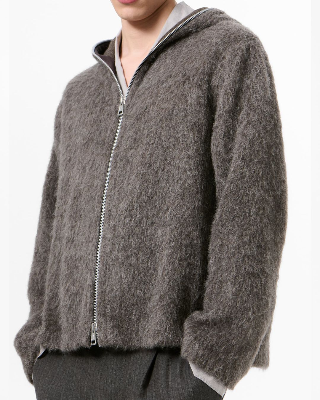 FULL ZIP HOOD  Mole Grey Hairy Wool