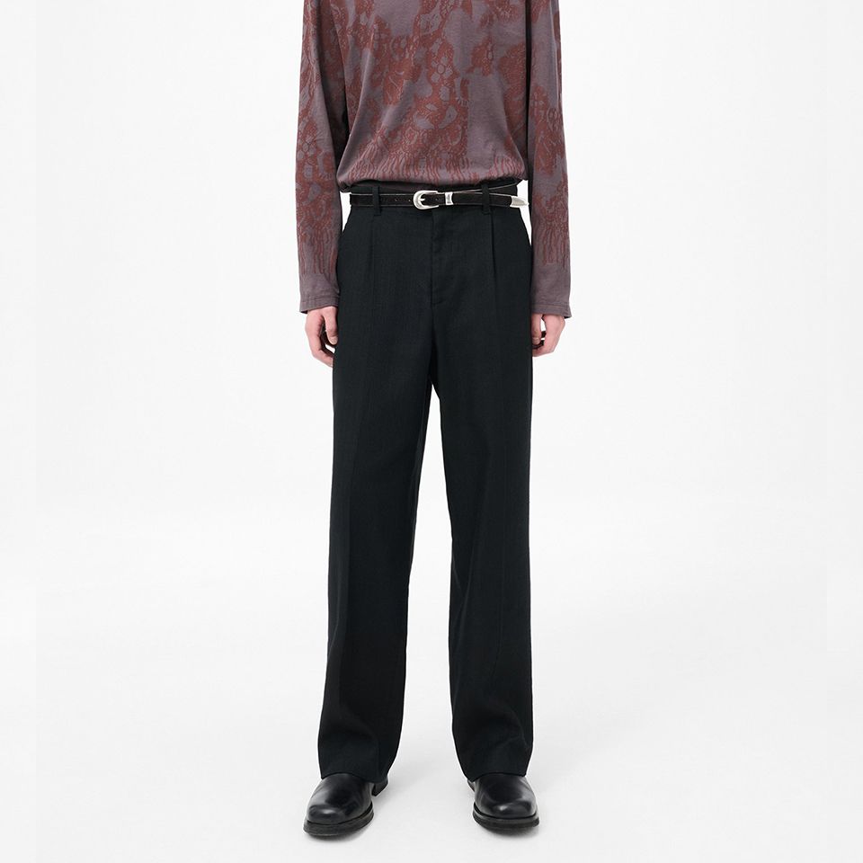 BORROWED CHINO   Coal Black Link Stripe Weave