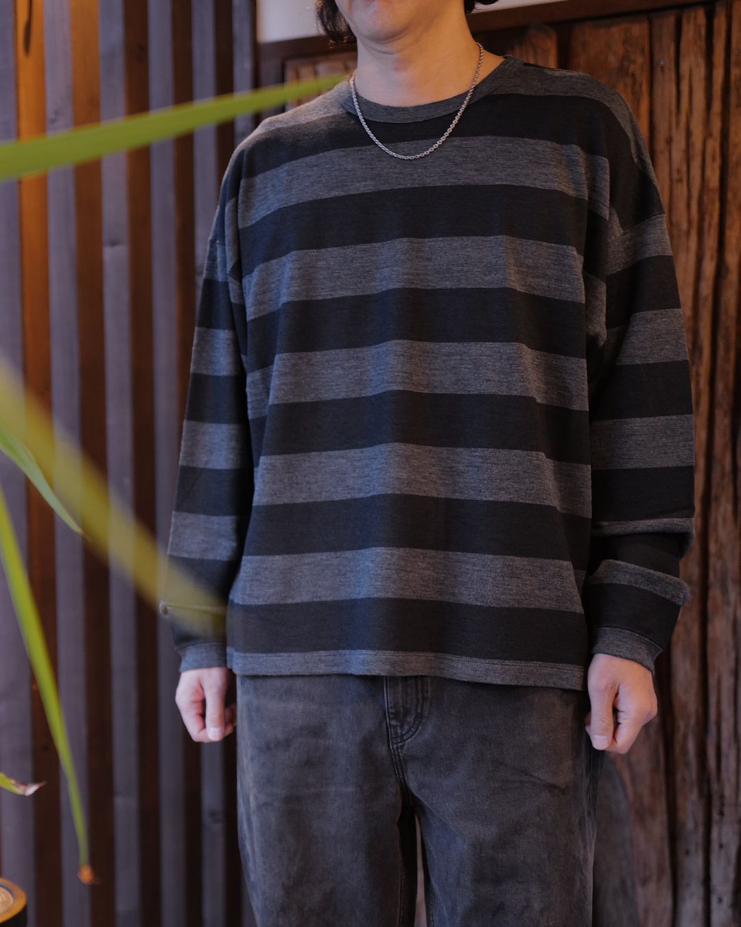EF.Wool Interlock Border Print Crewneck L/S Pullover